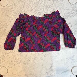 Ulla Johnson Kids Ruffled Blouse in Purple and Red